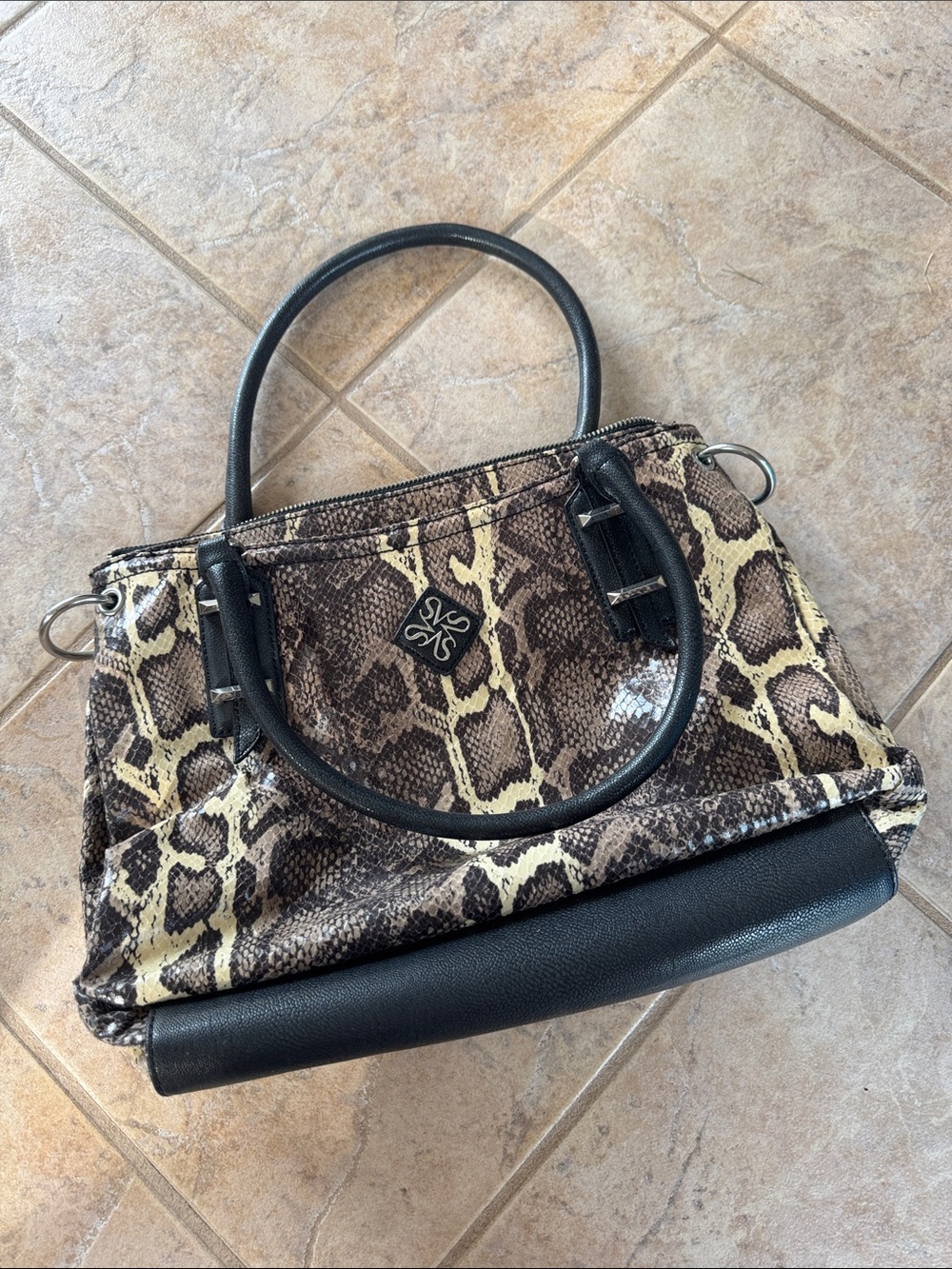 Simply Vera Vera Wang Brown and Black Snake-Print Satchel
